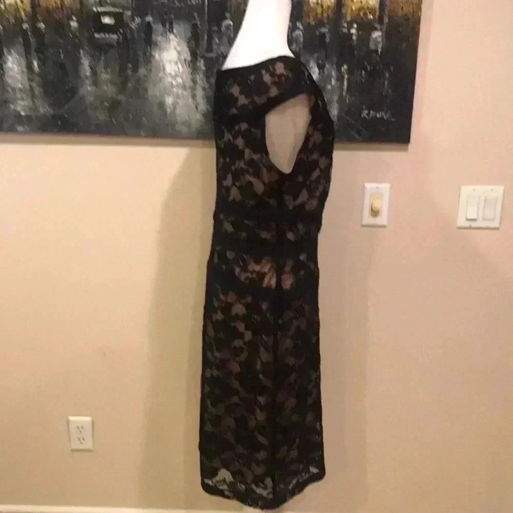 Connected Apparel Floral Lace Dress w/Ribbon Accents Boat Neck Cap Sleeves-14 - Picture 3 of 11